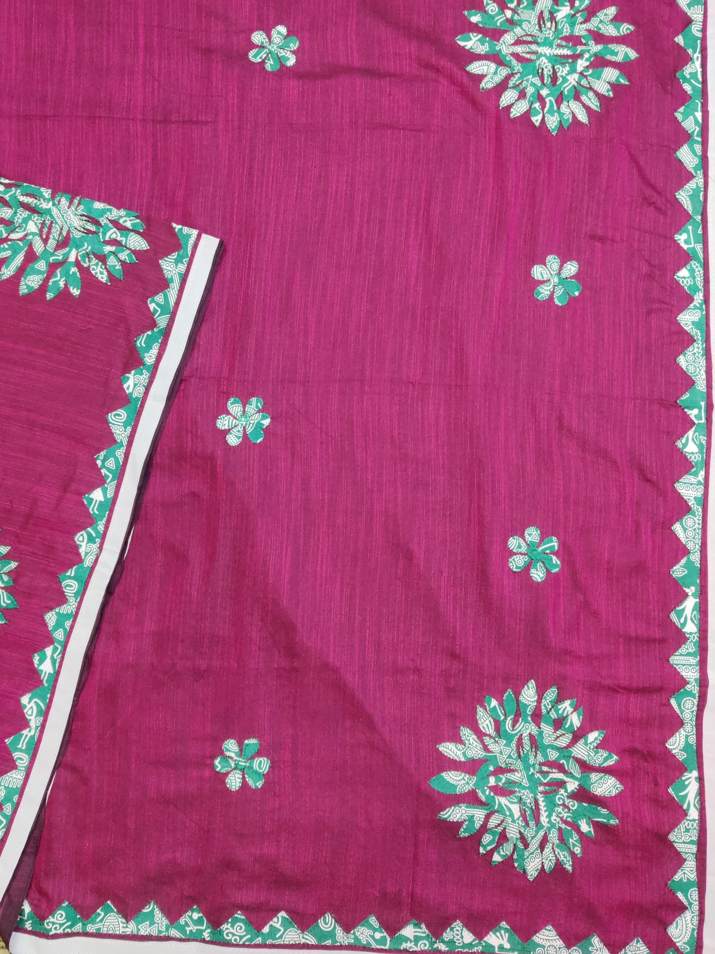 Khadi cotton saree applique work