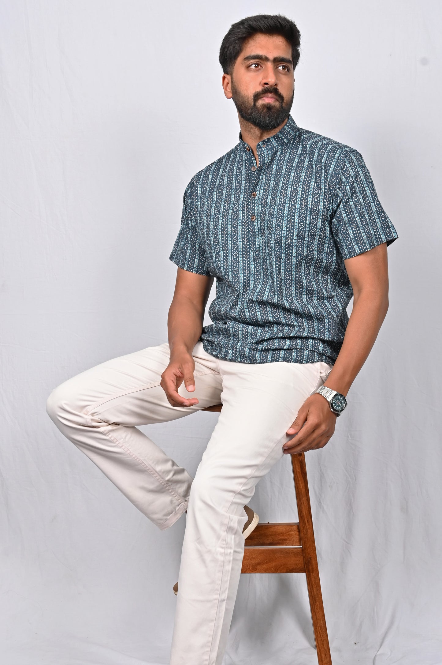 Indigo blue block printed kurta
