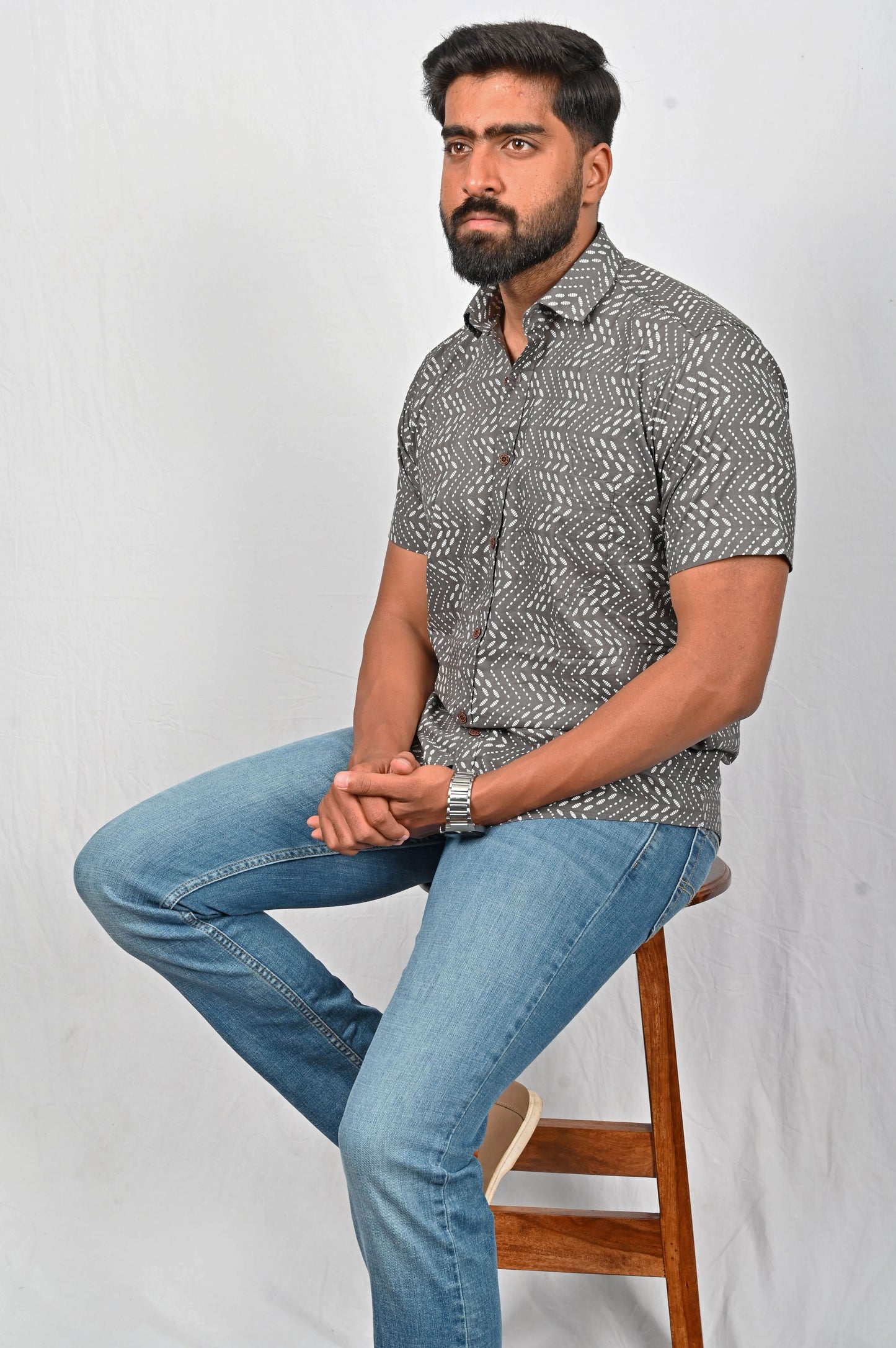 Shirt - Grey block printed