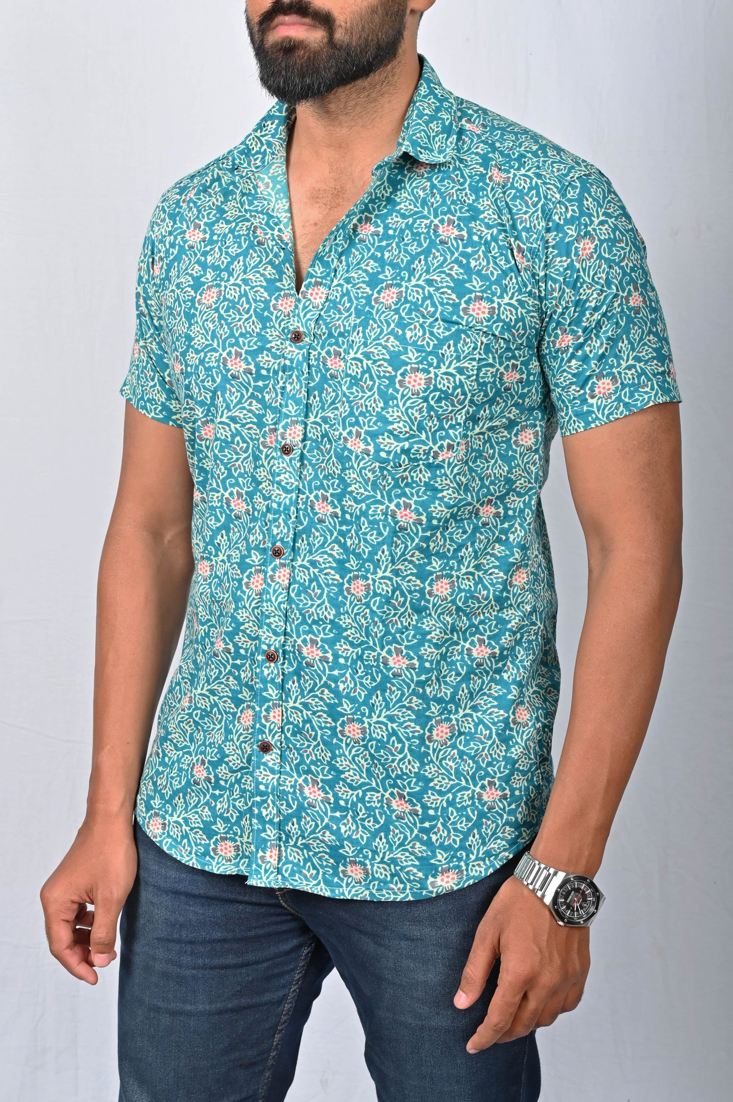 Shirt - Blue Block Printed