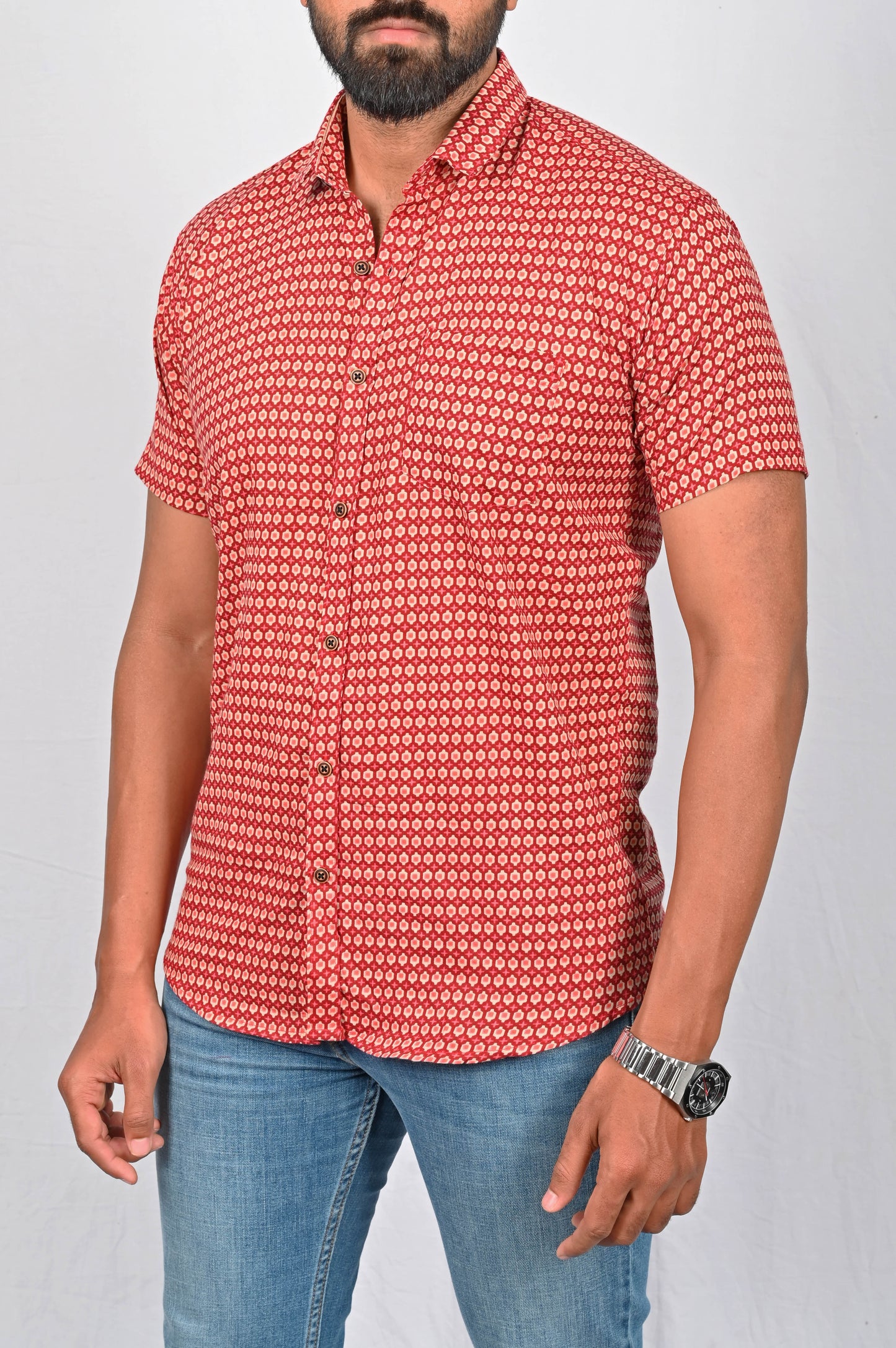 Shirt - Red Block Printed