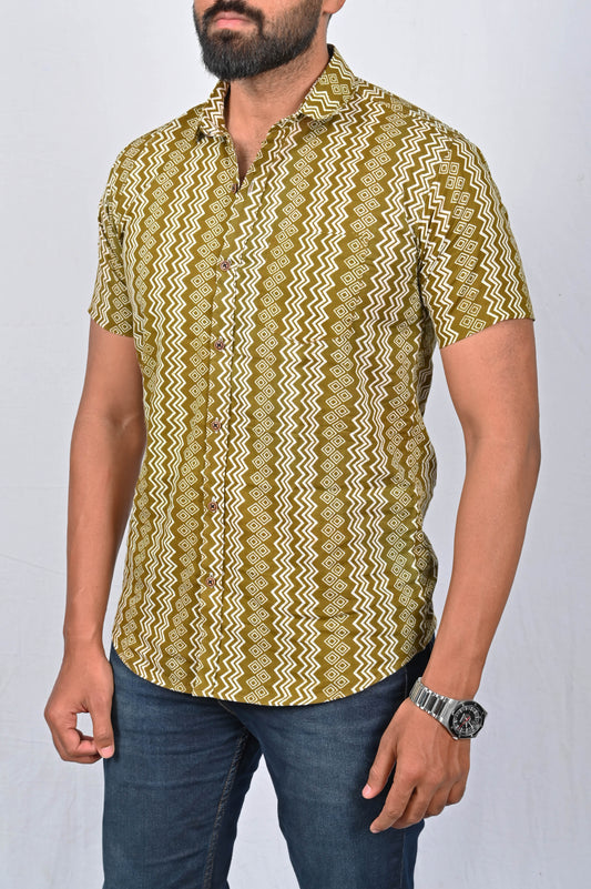 Shirt - Green Block Printed