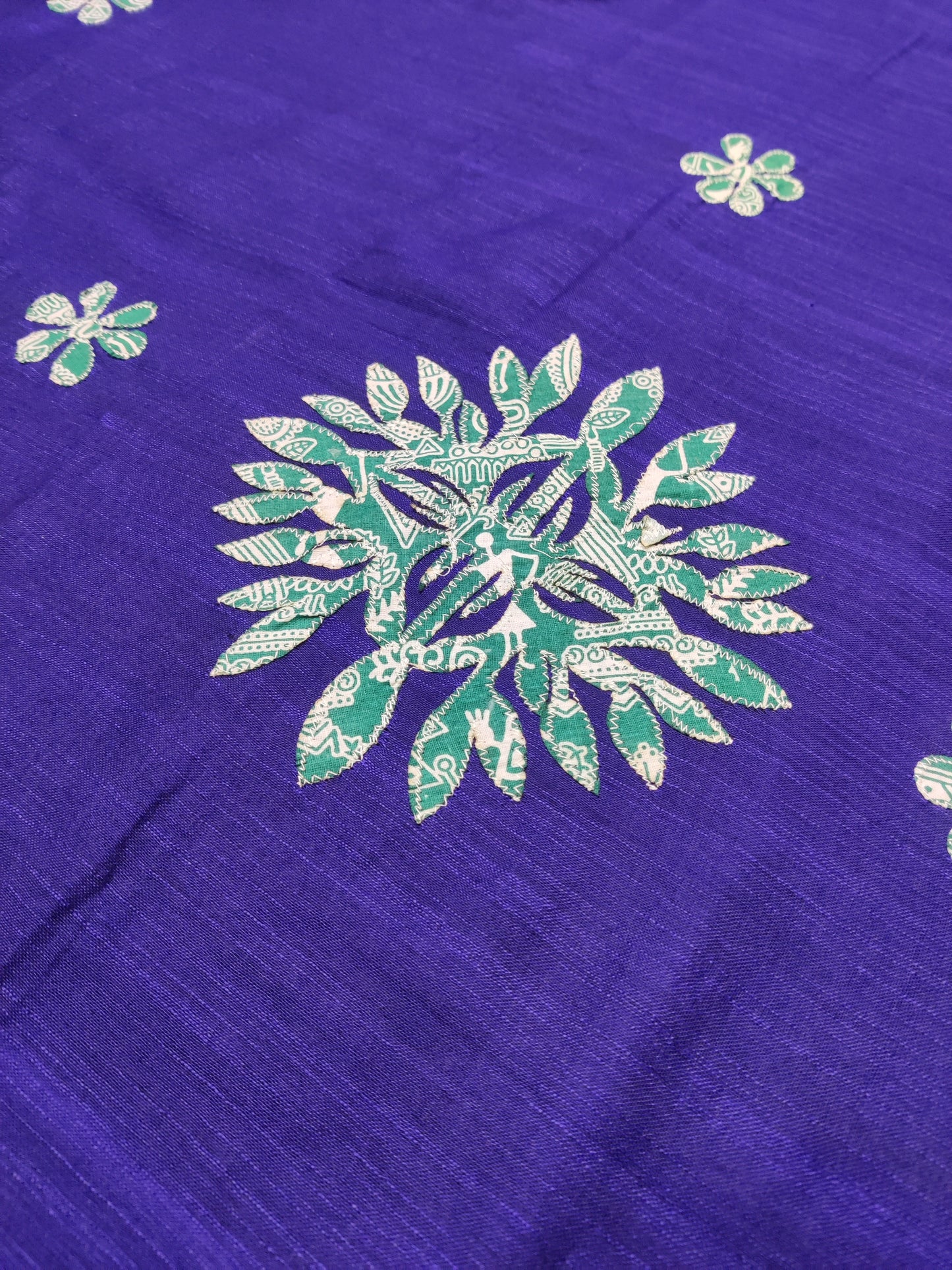 Khadi cotton saree applique work