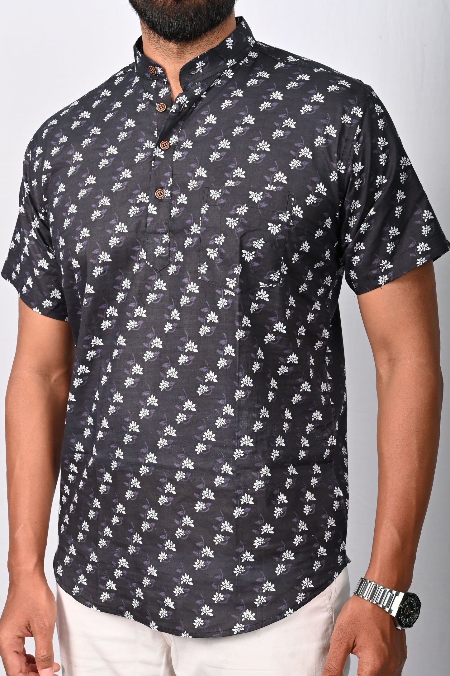 Black Block printed Kurta