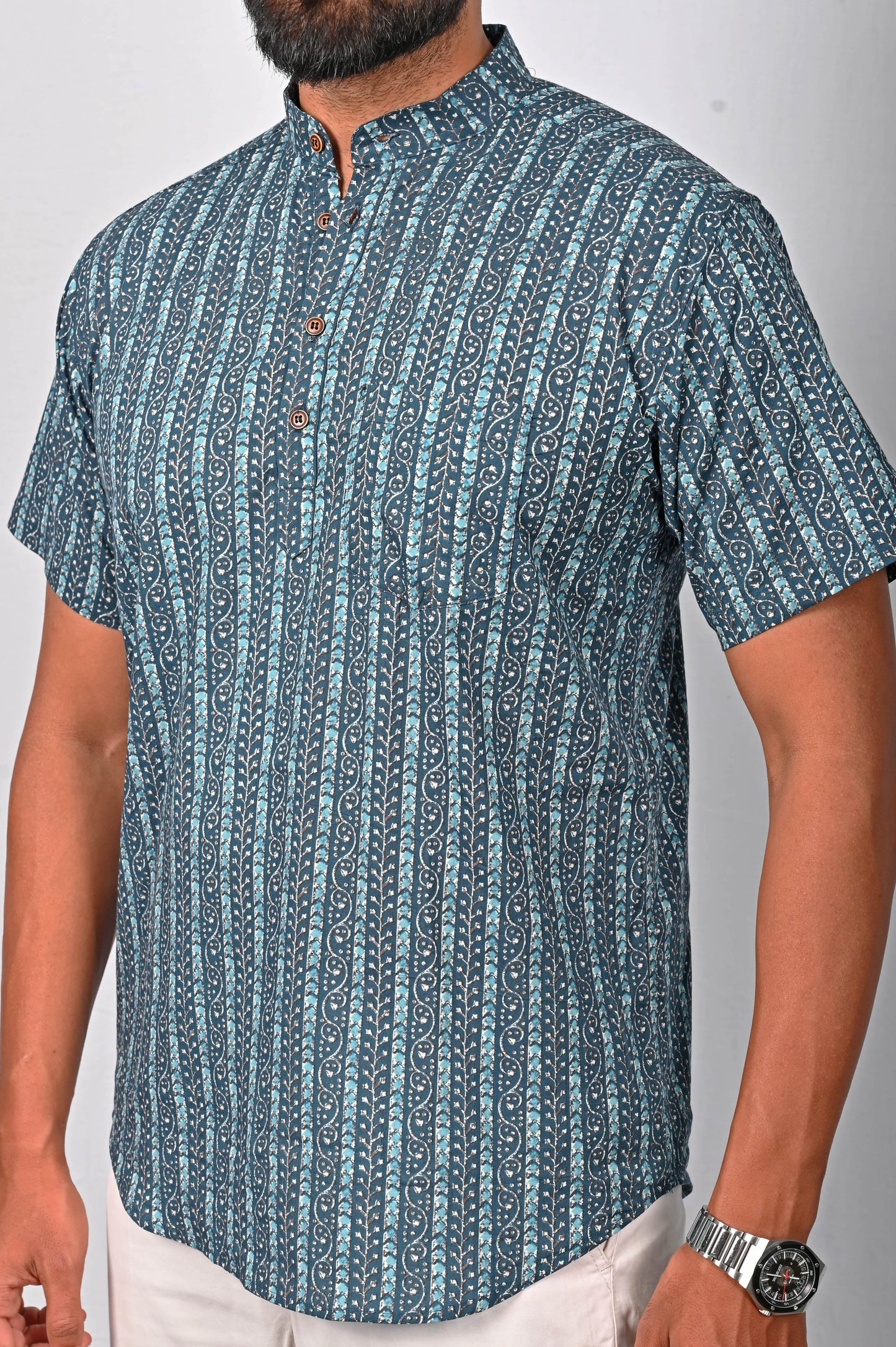 Indigo blue block printed kurta