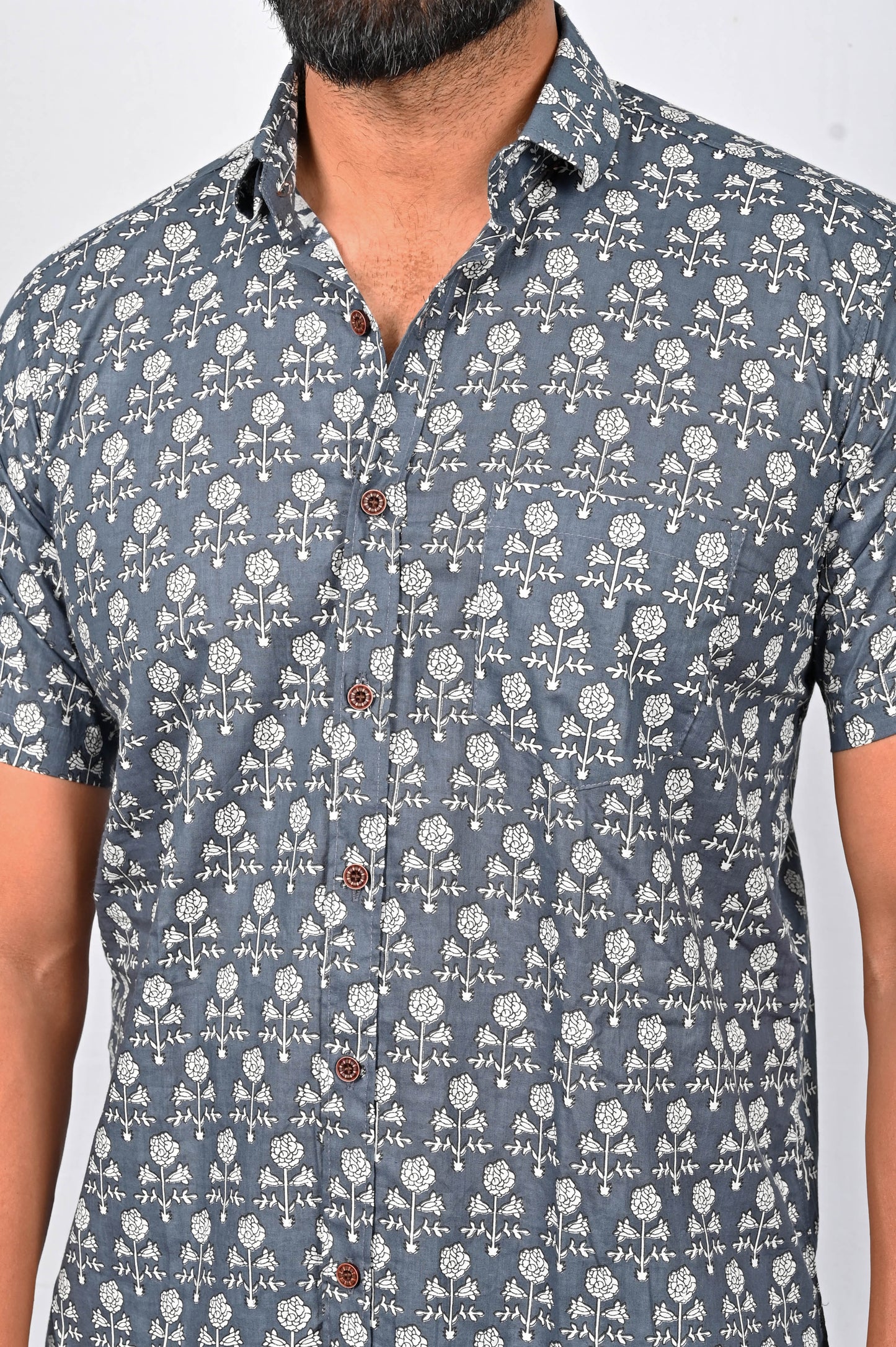 Shirt - Blue grey printed shirt