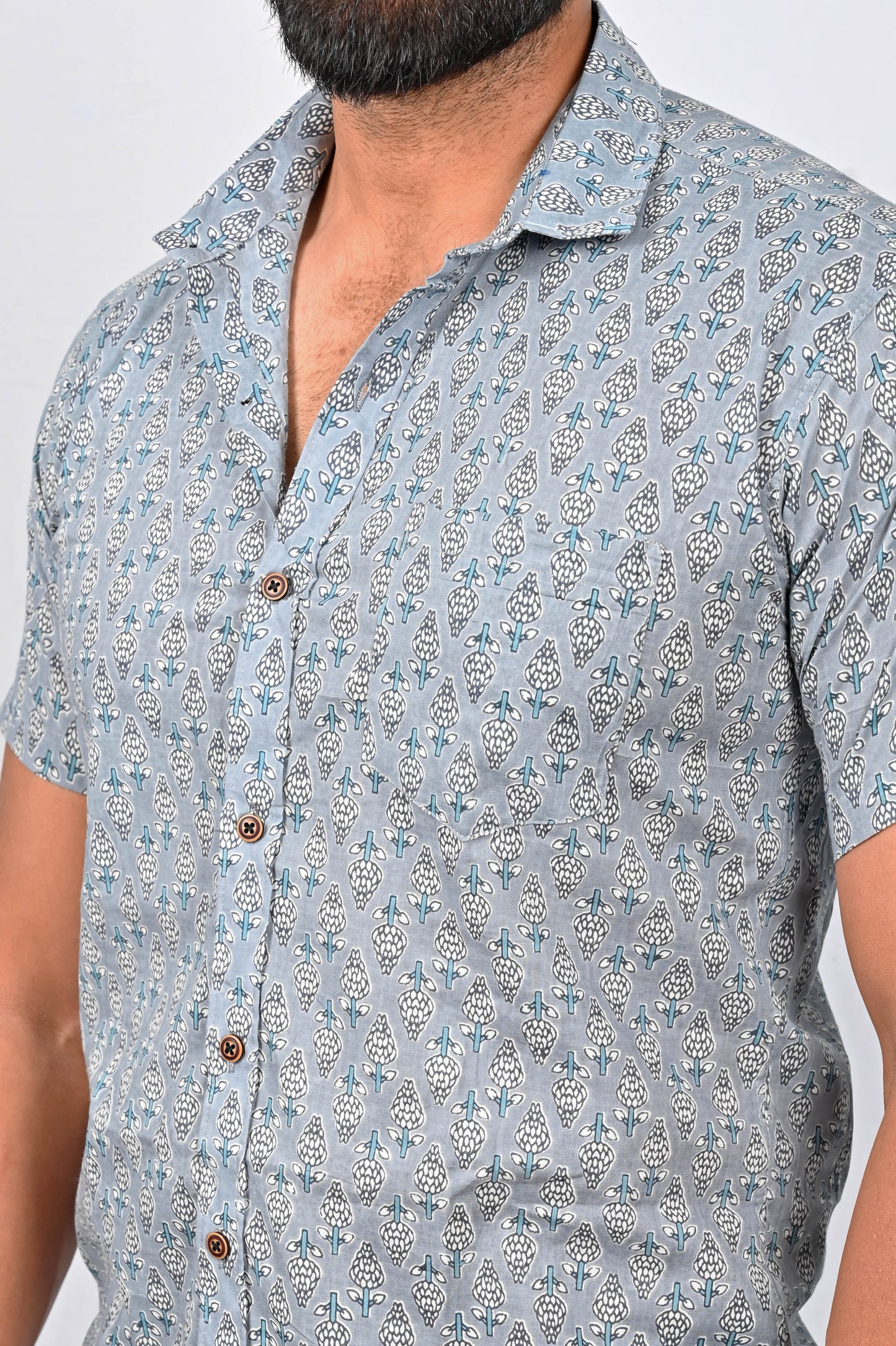 Shirt - Light Grey Block Printed