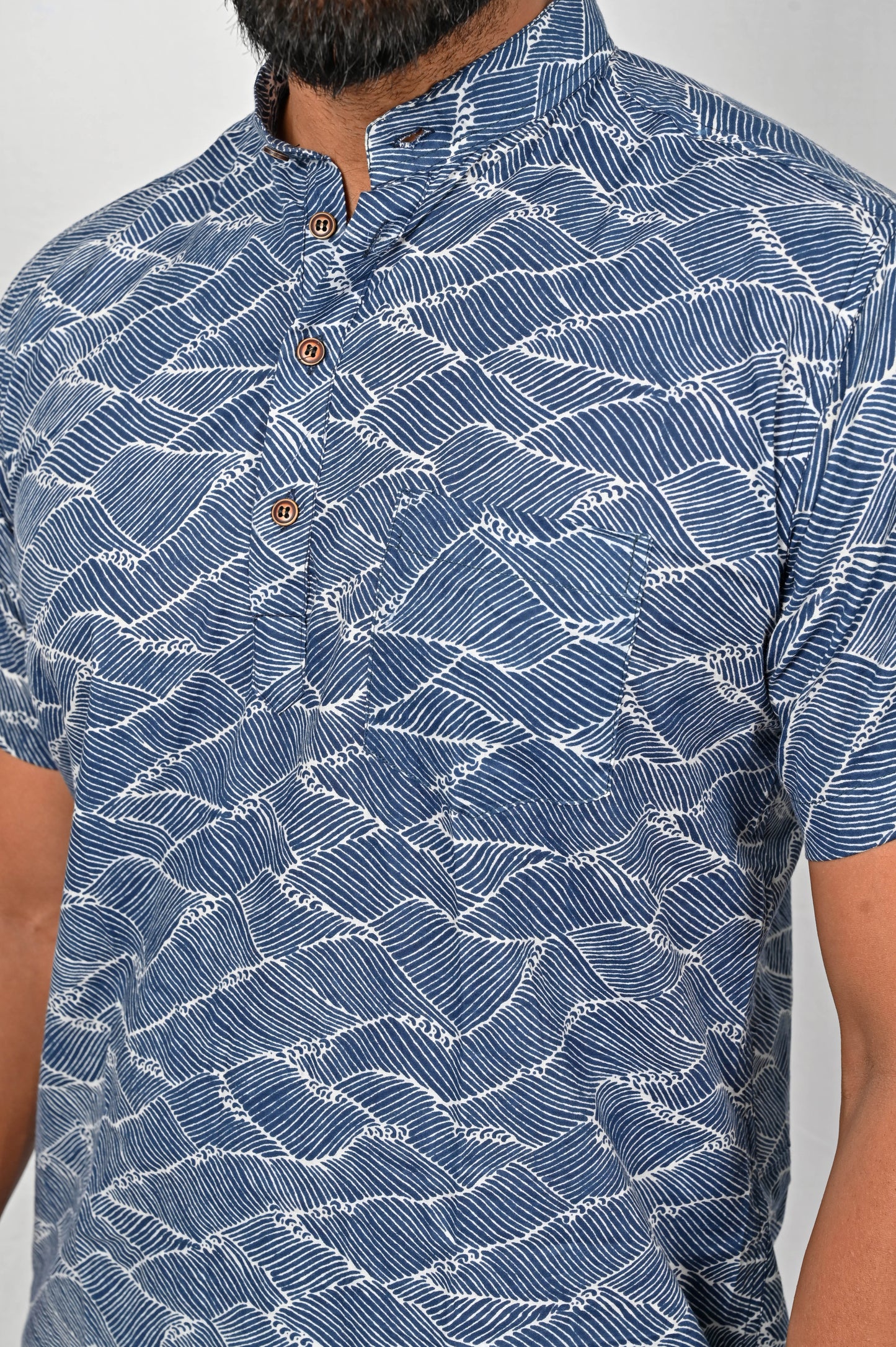 Blue block printed short kurta