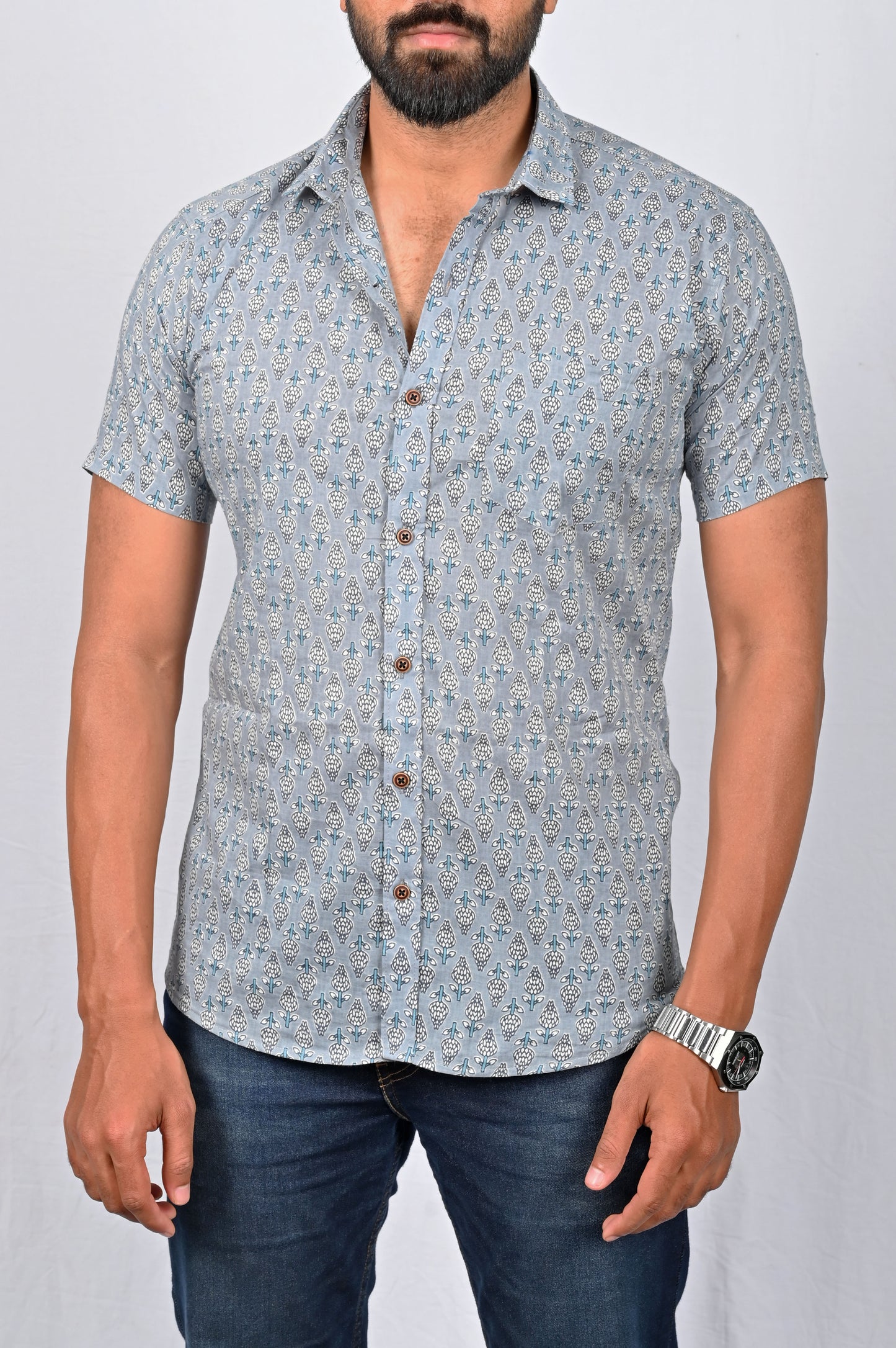 Shirt - Light Grey Block Printed