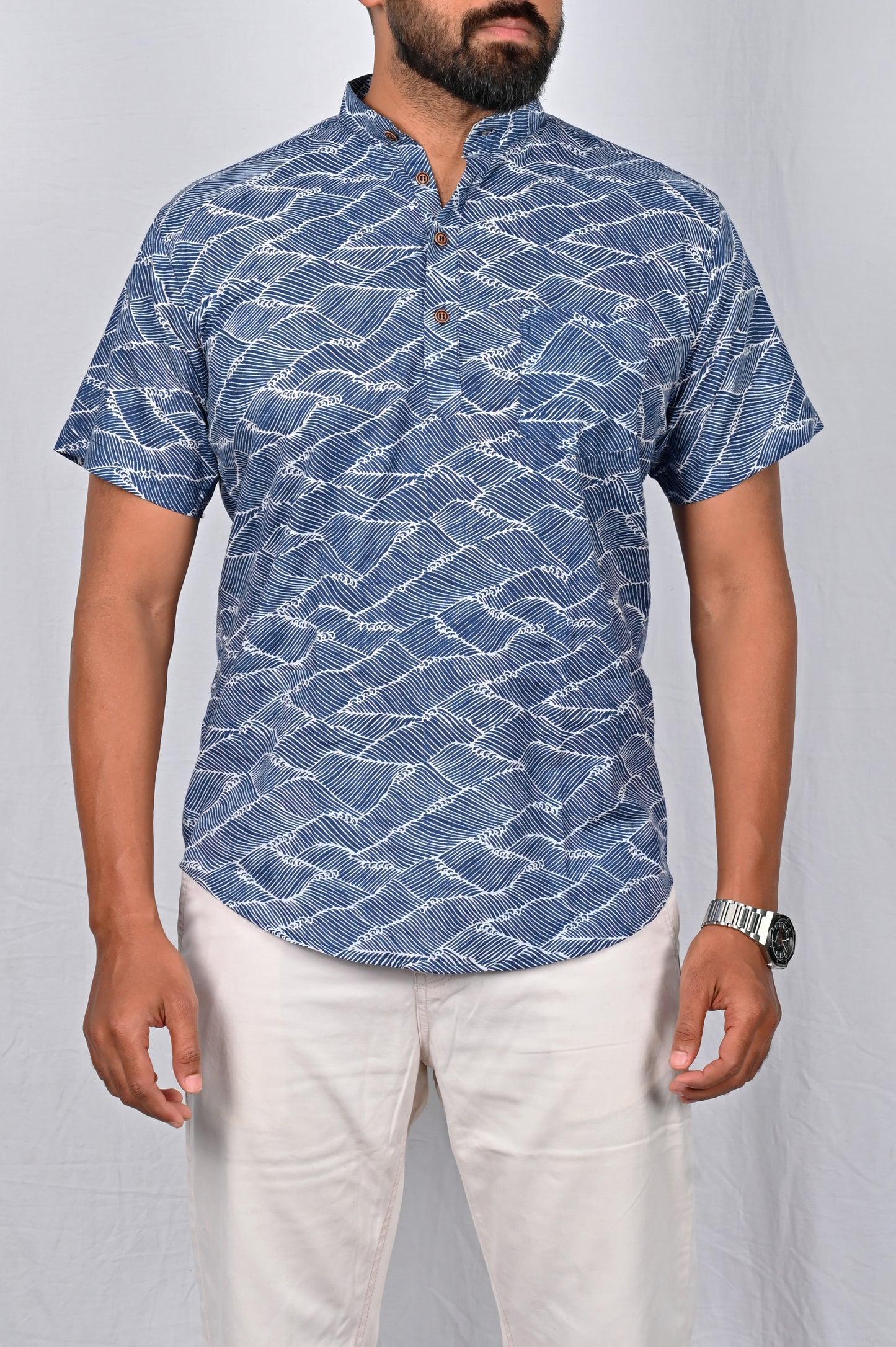 Blue block printed short kurta