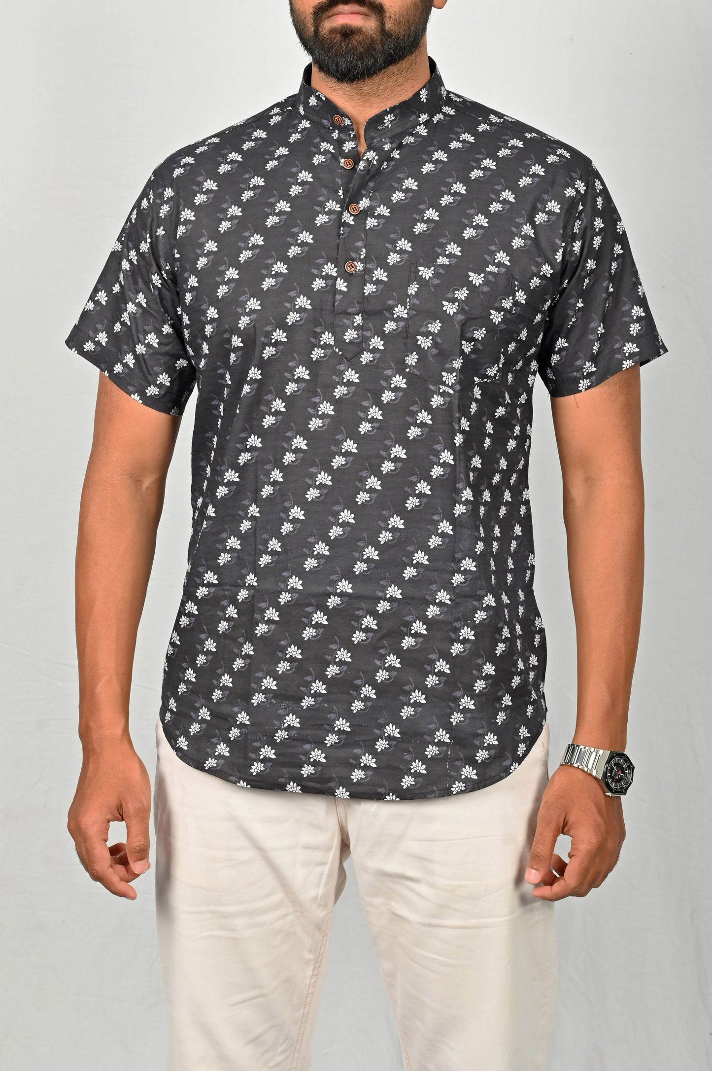 Black Block printed Kurta