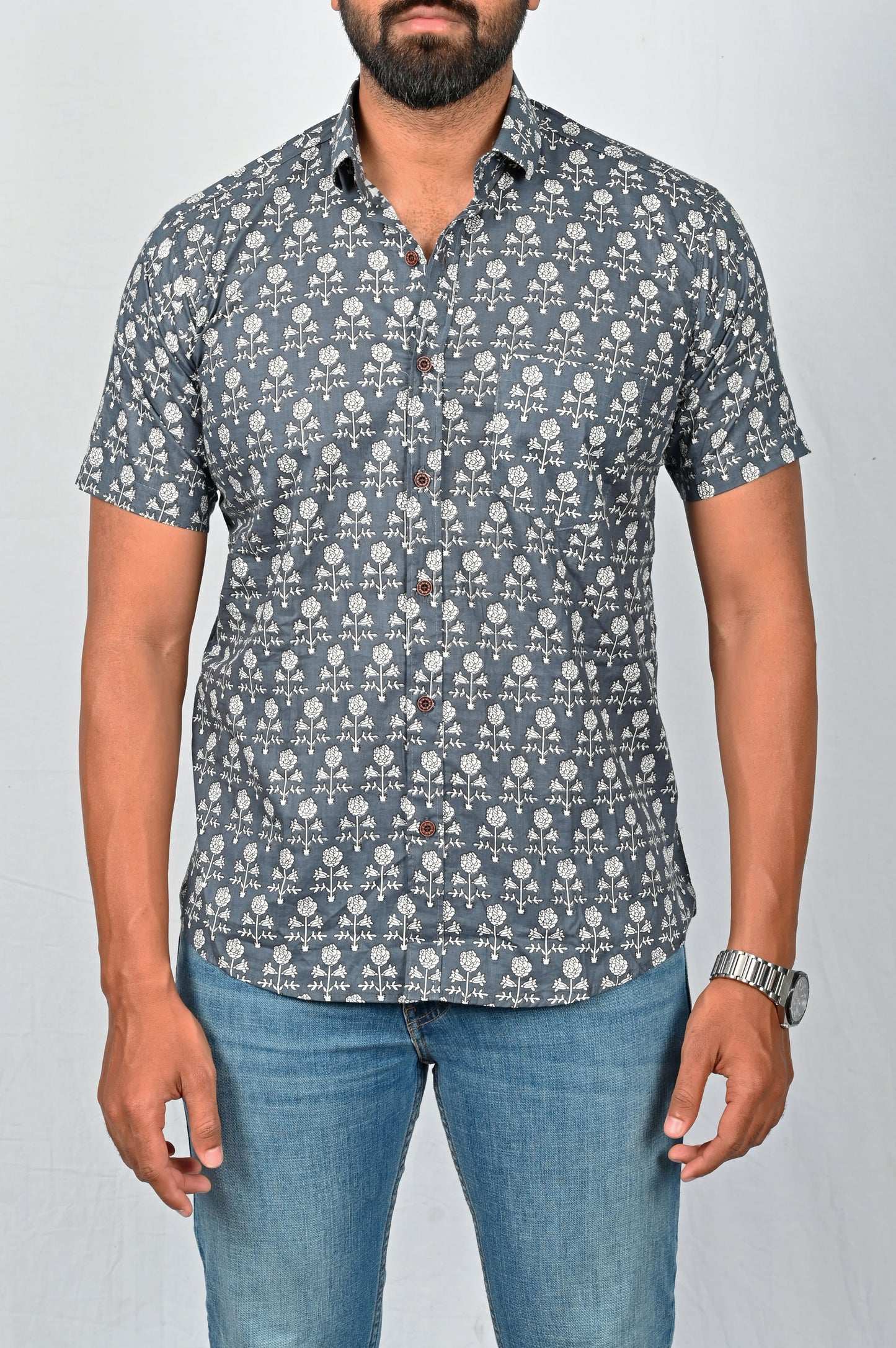 Shirt - Blue grey printed shirt
