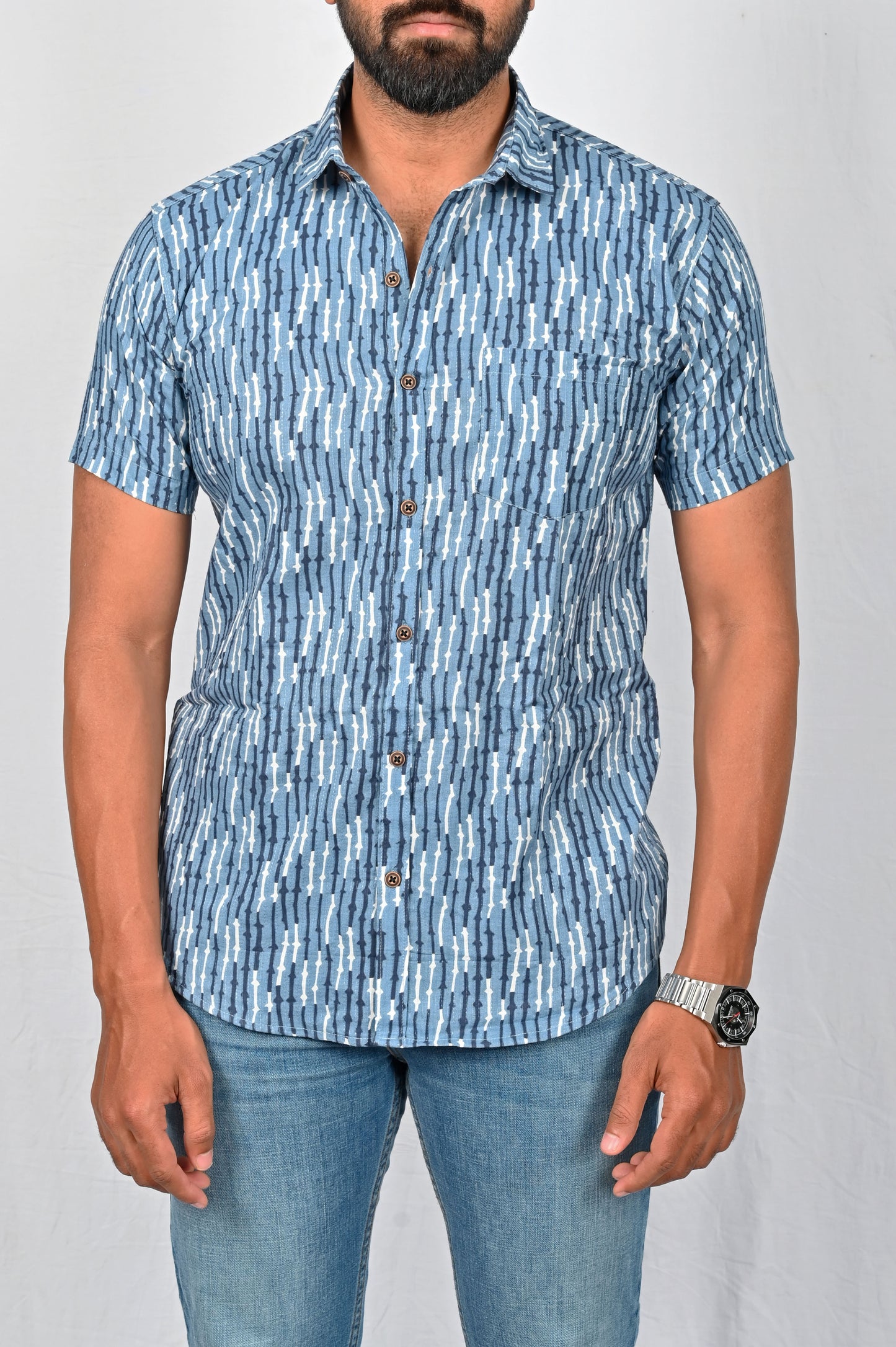 Shirt - Blue Block Printed