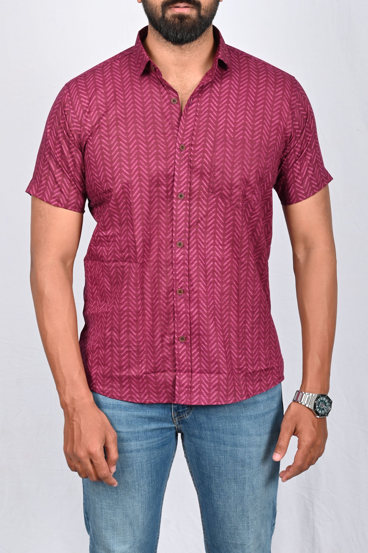 Shirt -  Maroon Block Printed