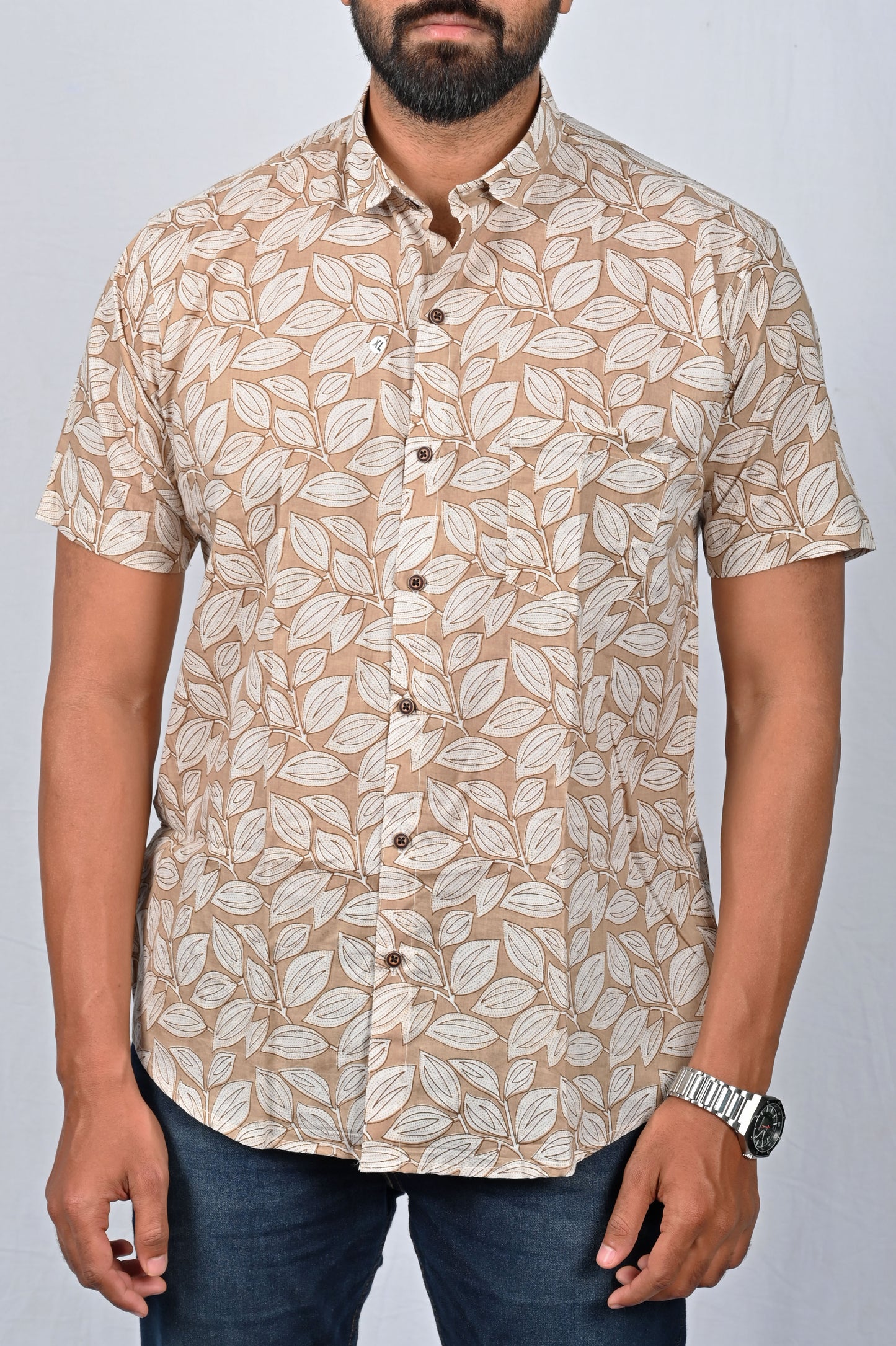 Shirt - Light Beige Block Printed