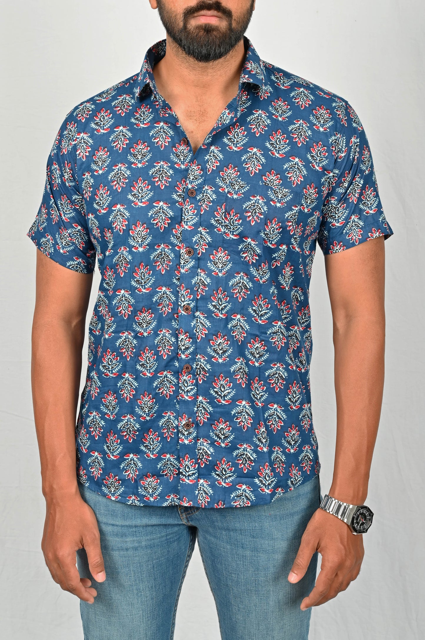 Shirt - Blue Block Printed