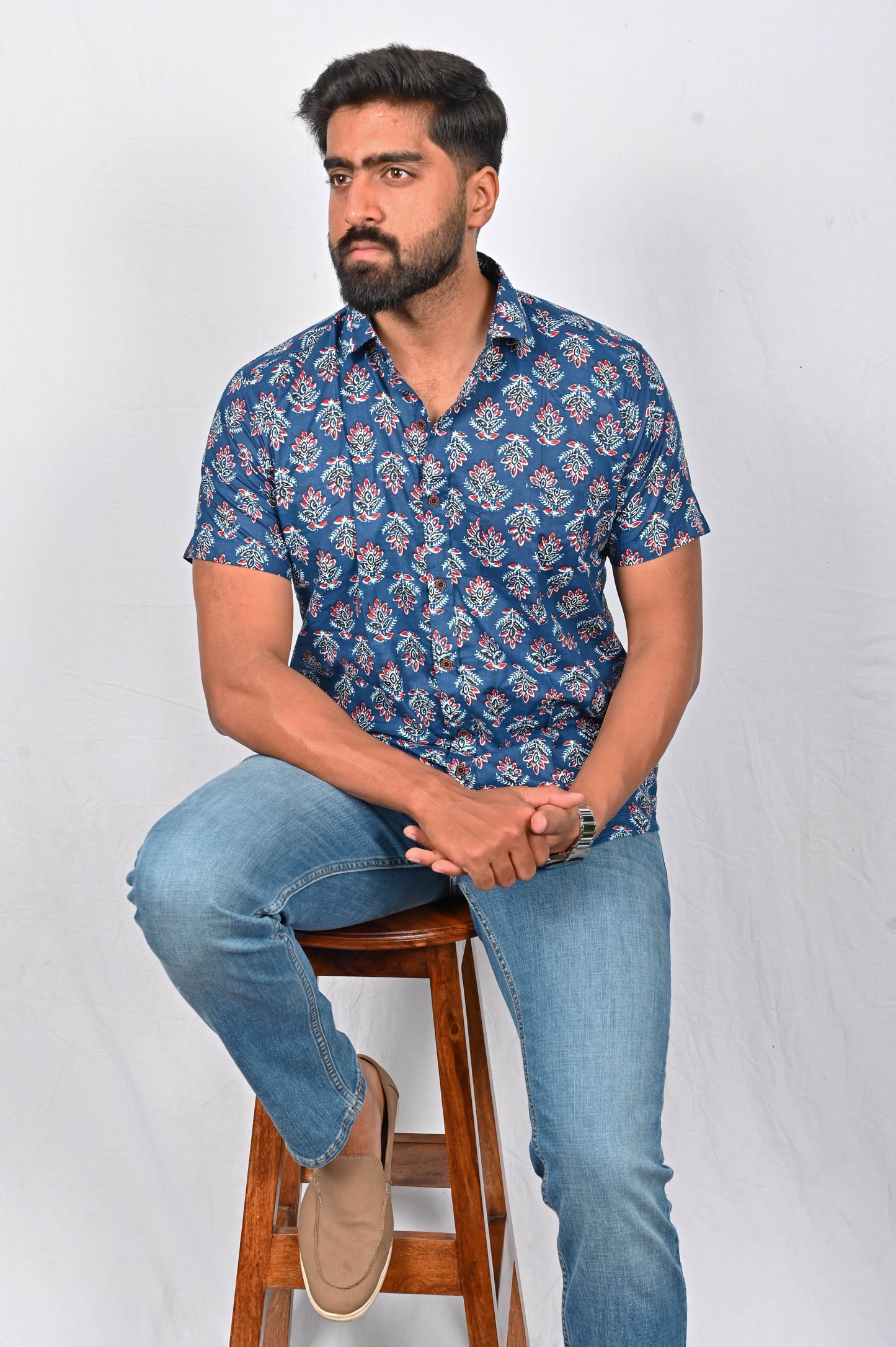Shirt - Blue Block Printed