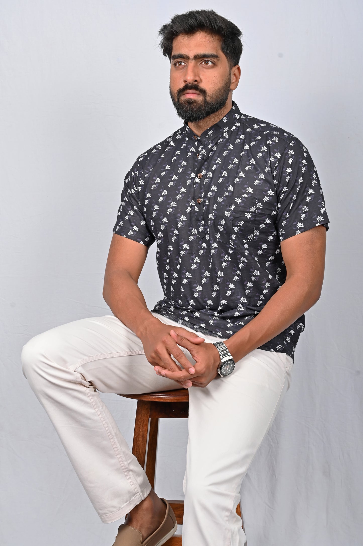Black Block printed Kurta