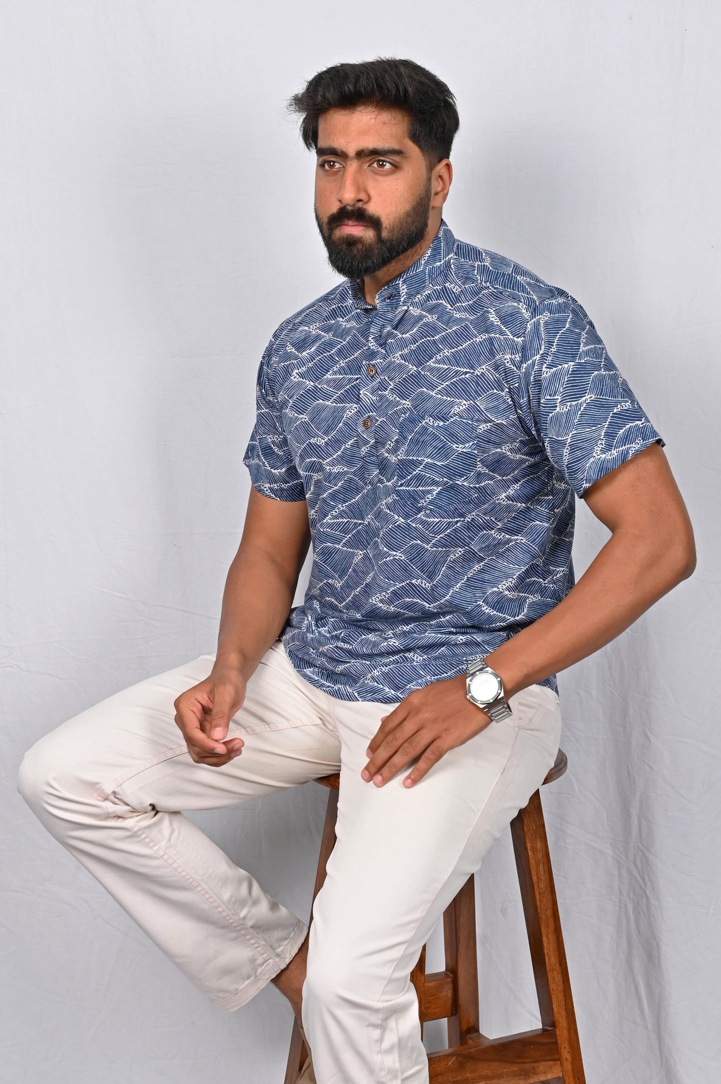 Blue block printed short kurta