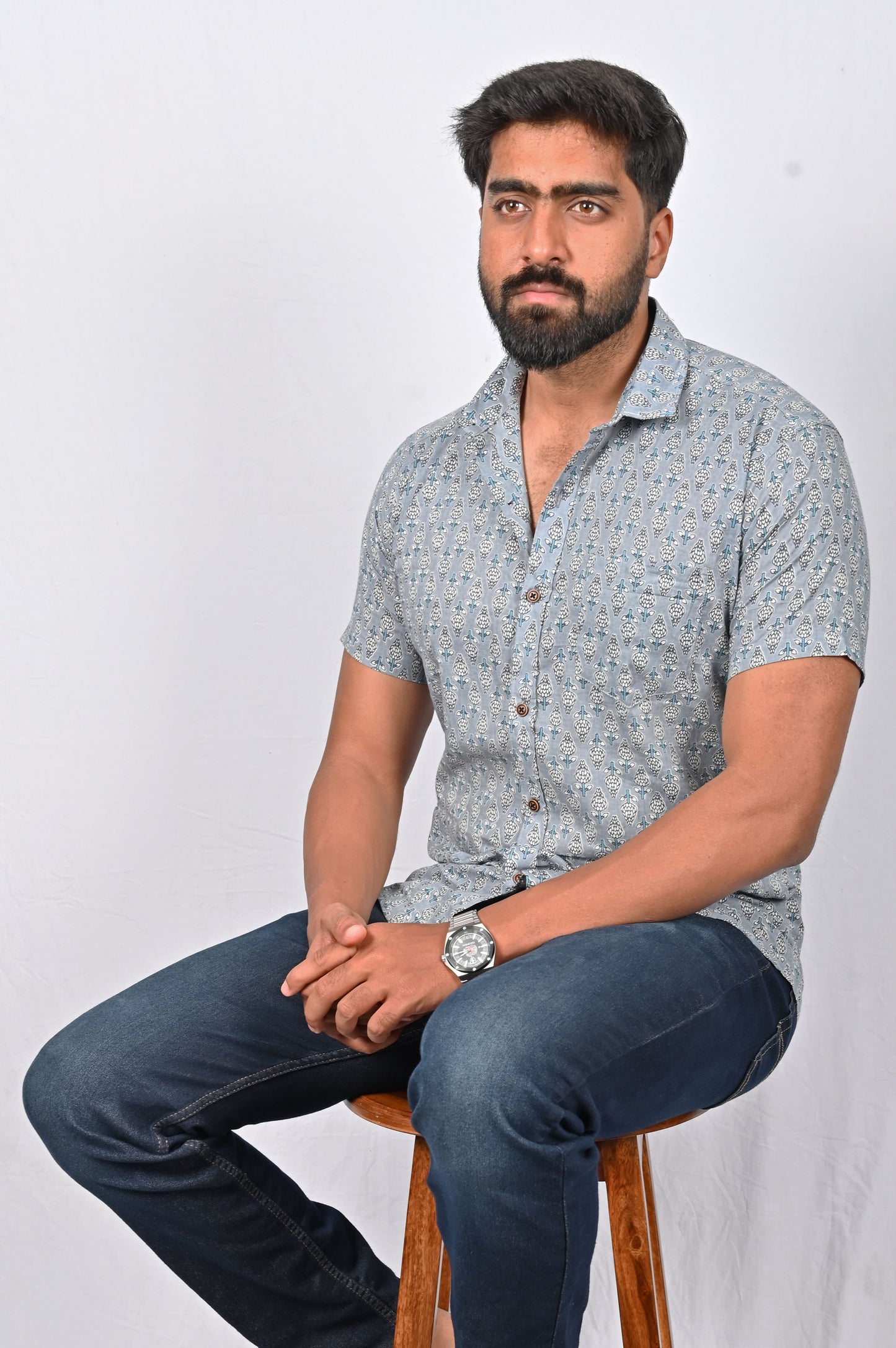 Shirt - Light Grey Block Printed