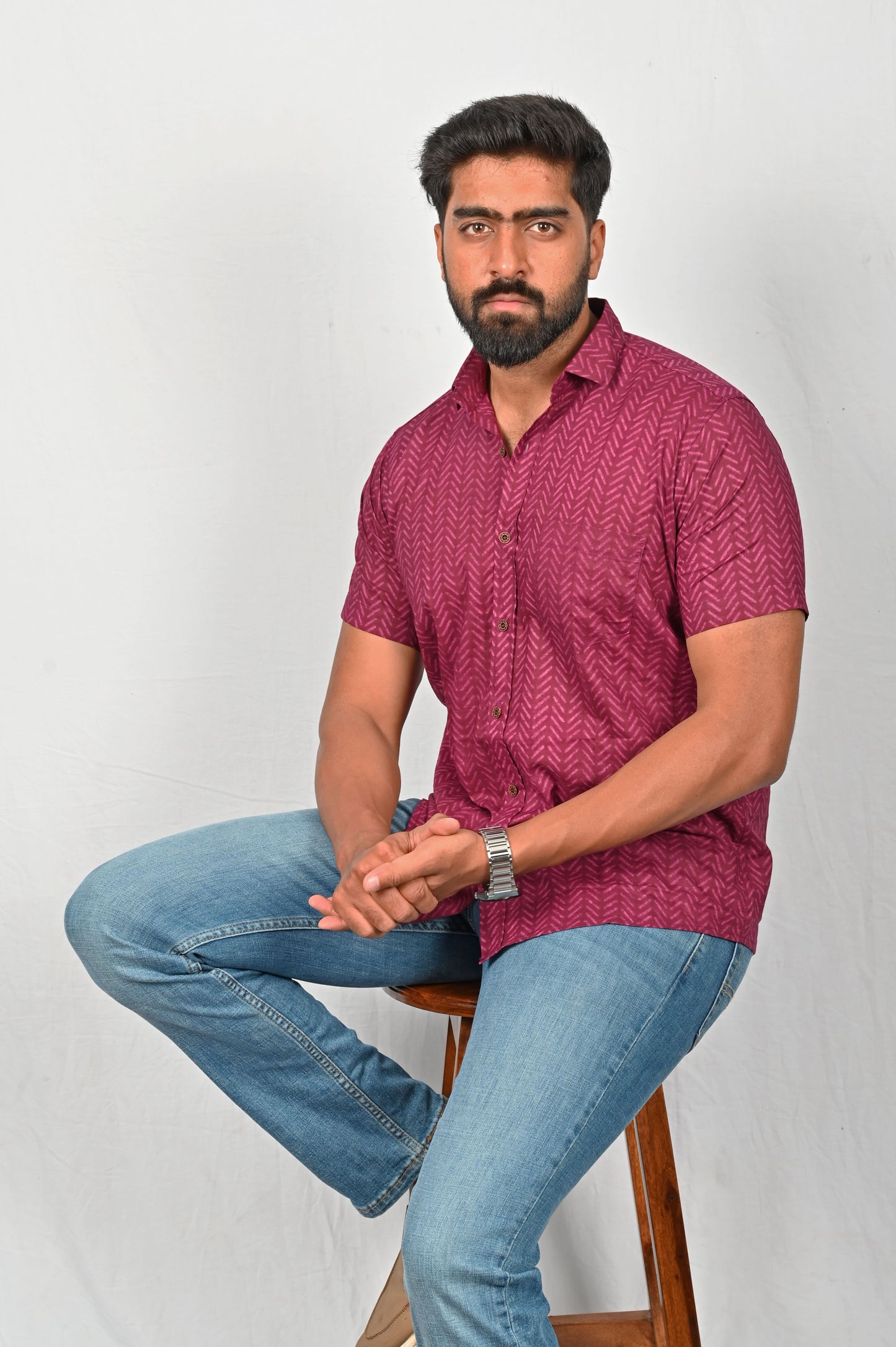 Shirt -  Maroon Block Printed