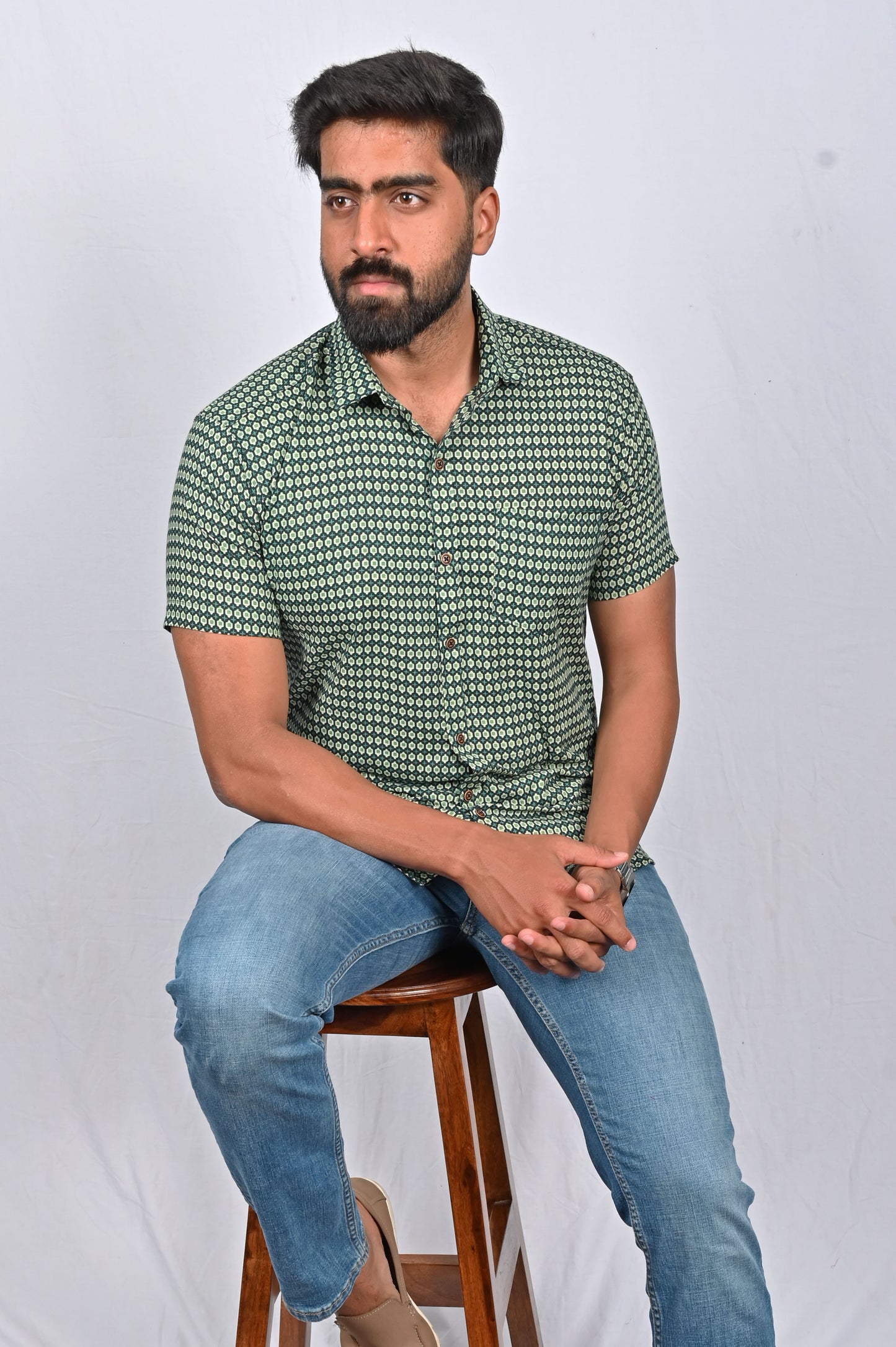 Shirt - Green Block Printed